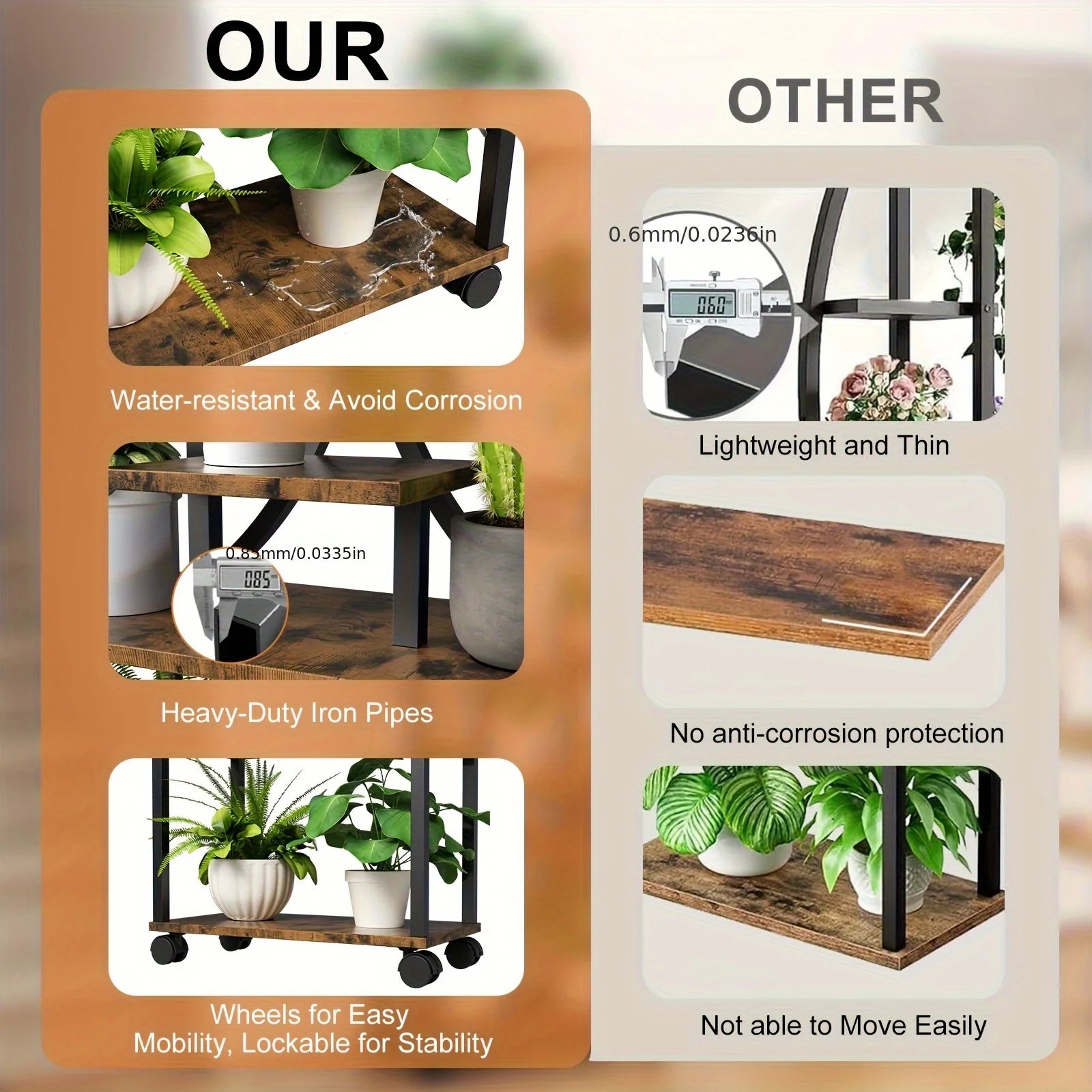 Suporte de plantas em metal em forma de S de 8 camadas