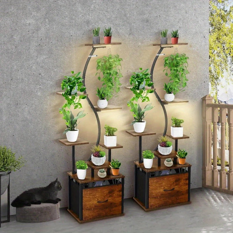 Suporte para Plantas de 8 Níveis com Gaveta de Armazenamento